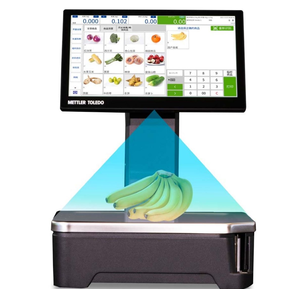 Báscula Mettler-Toledo FreshBase con inteligencia artificial reconociendo un producto